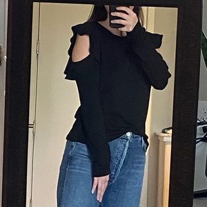 Gap cold shoulder soft spun flutter black top